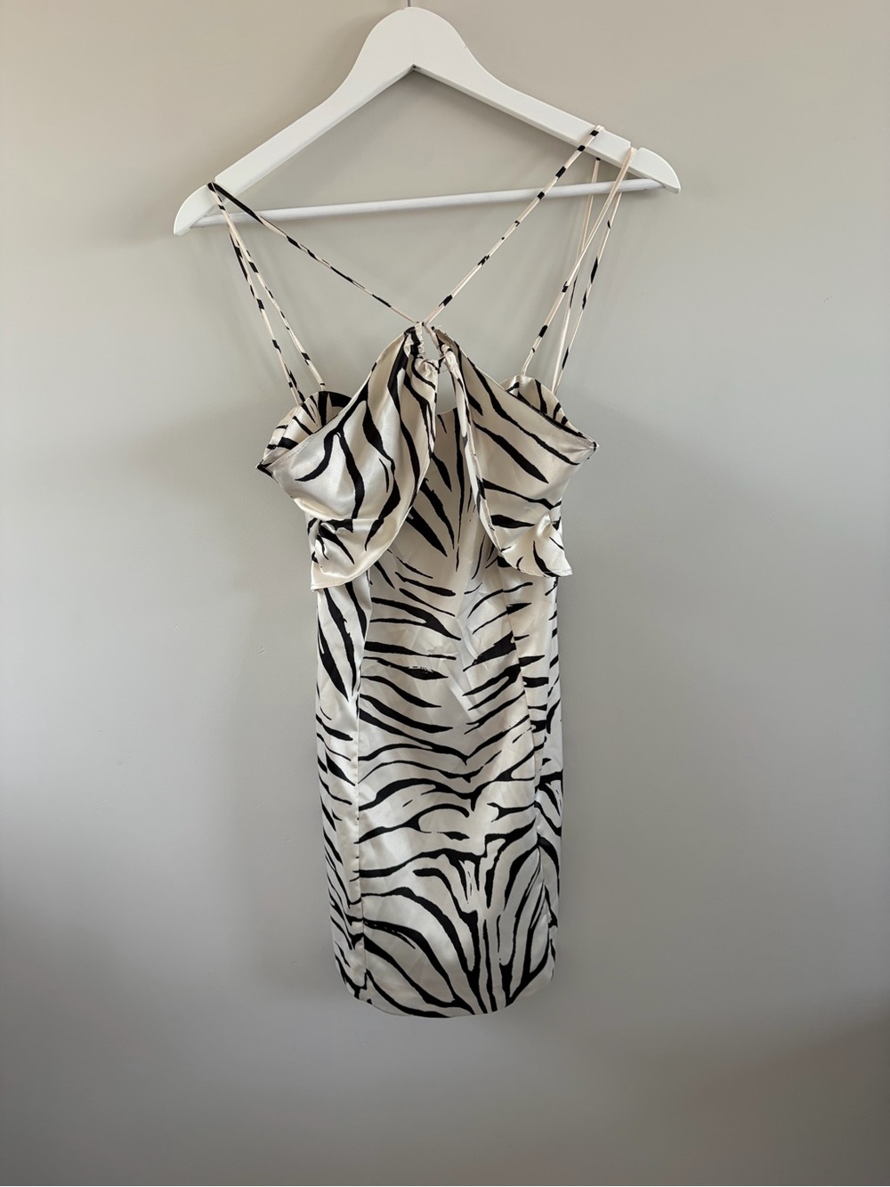 Zara Zabra Print Satin Slip Dress in Black & Cream